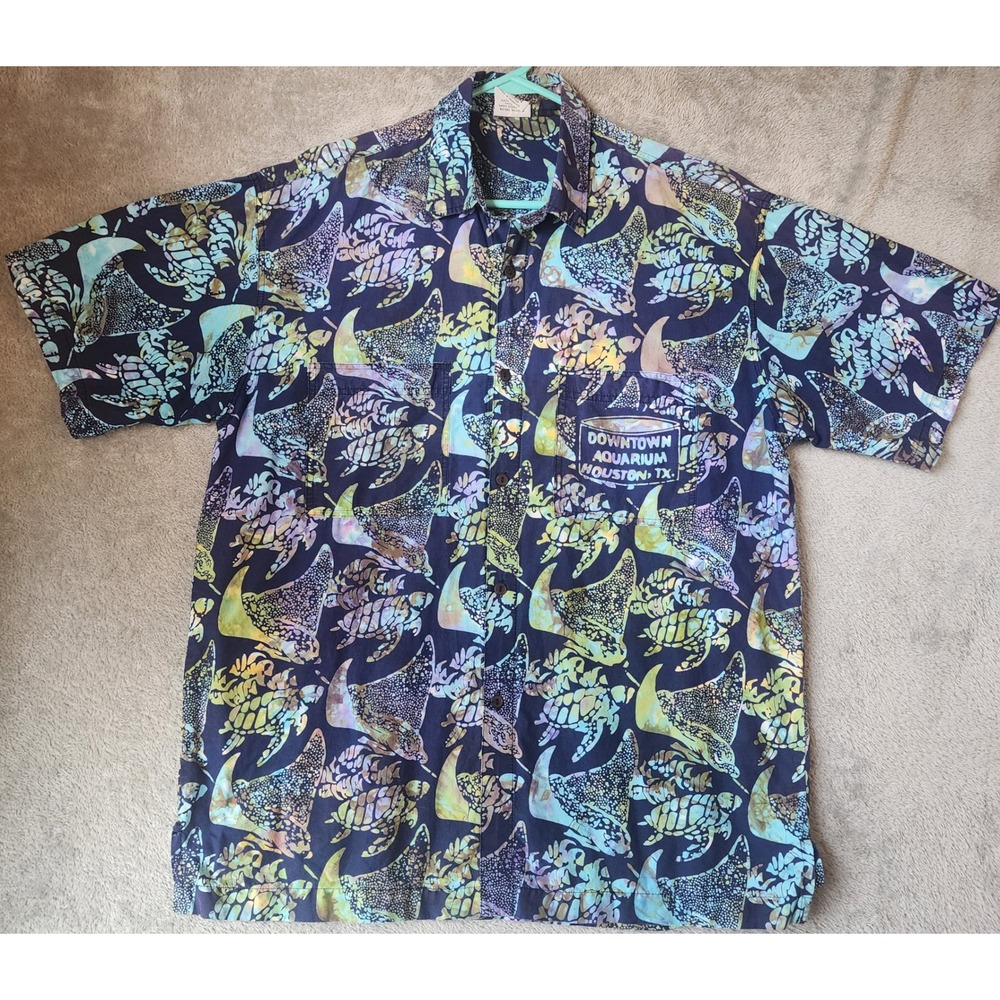 Rum Reggae Shirt Mens XL Blue Sea Turtle Stingray Downtown Aquarium Houston